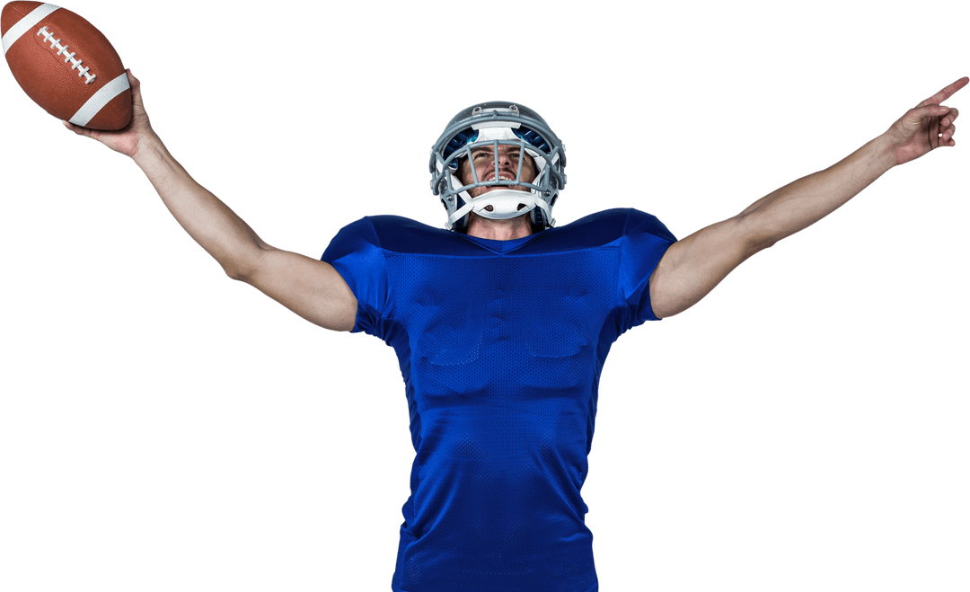 Victorious American Football Player Celebrating on Transparent Background