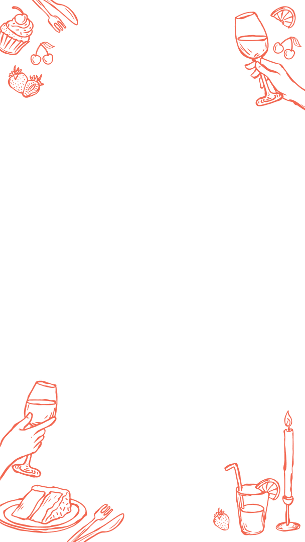 Elegant Culinary Border with Wine and Food on Transparent Background