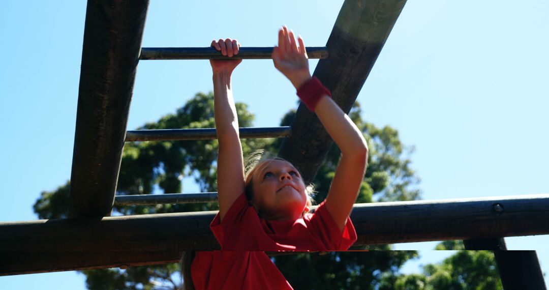 Child Playing on Monkey Bars at Park on a Sunny Day - Free Images, Stock Photos and Pictures on Pikwizard.com