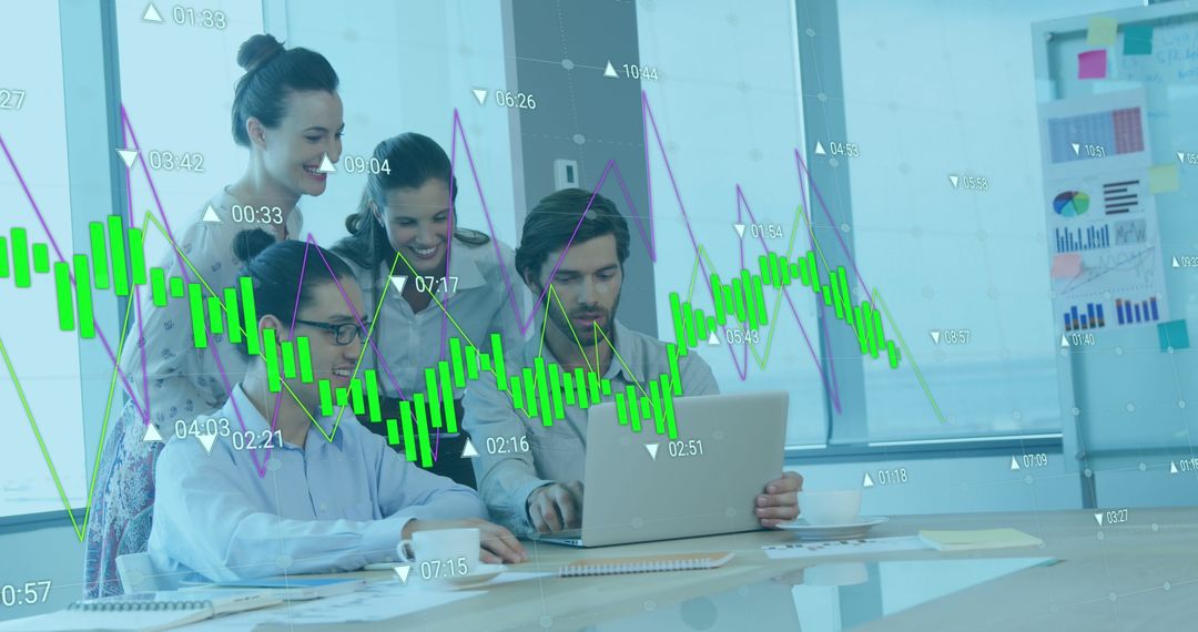 Diverse Professionals Analyzing Financial Data in Modern Office Environment