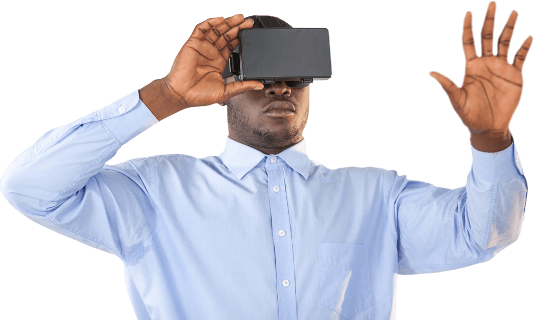 Man Embracing Virtual Reality Transparent Concept