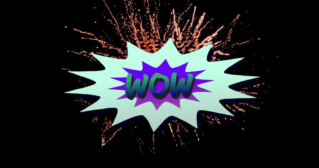 Comic Style WOW Text with Fireworks Background