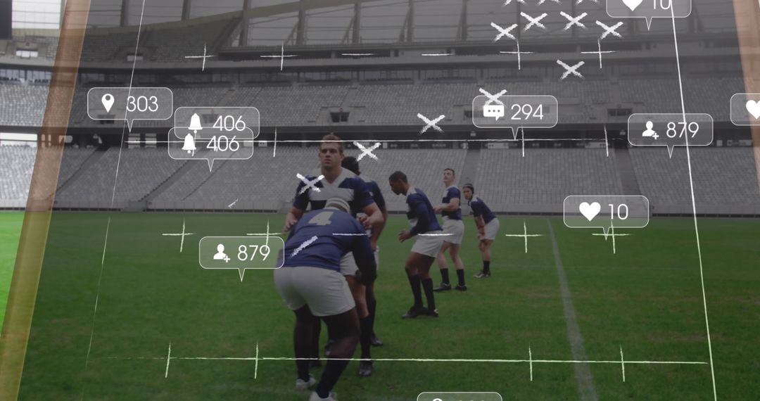 Rugby Team Analyzing Digital Data and Strategies