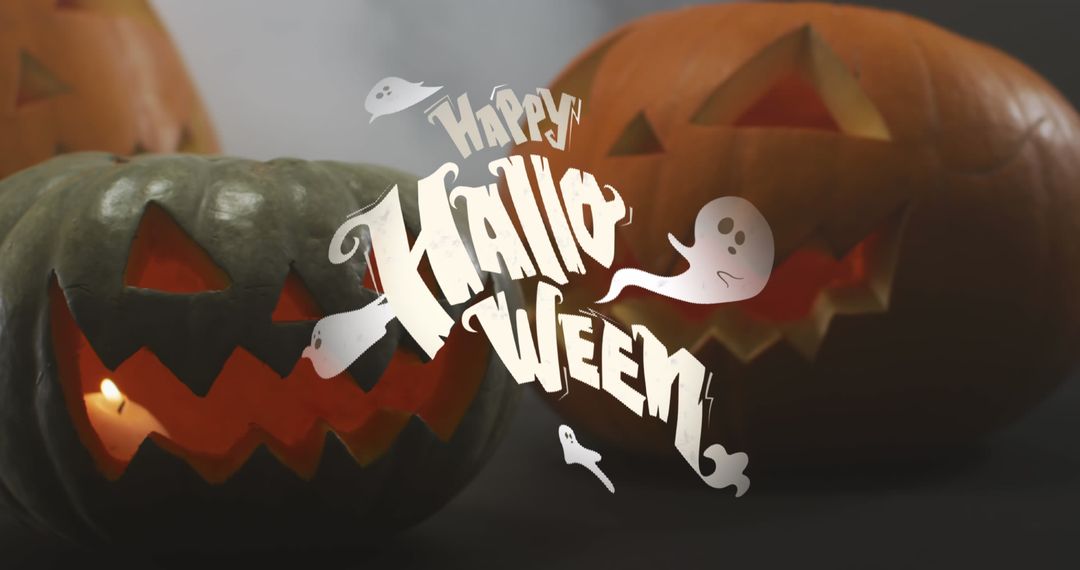 Spooky Halloween Text with Carved Pumpkins