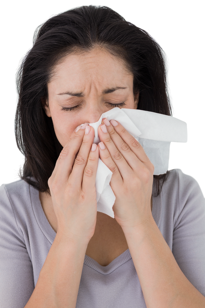 Transparent image of woman with a tissue holding nose - Download Free Stock Images Pikwizard.com