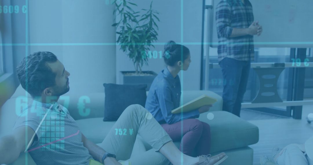 Business Team Collaborating Overlapping with Financial Data Digital Display
