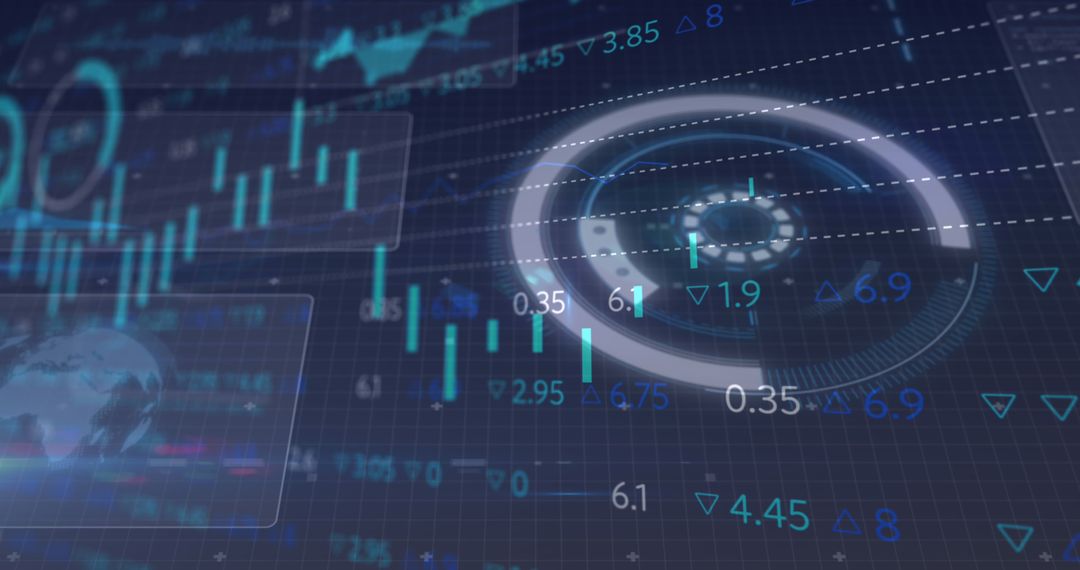 Futuristic Digital Charts and Graphs on Dark Background