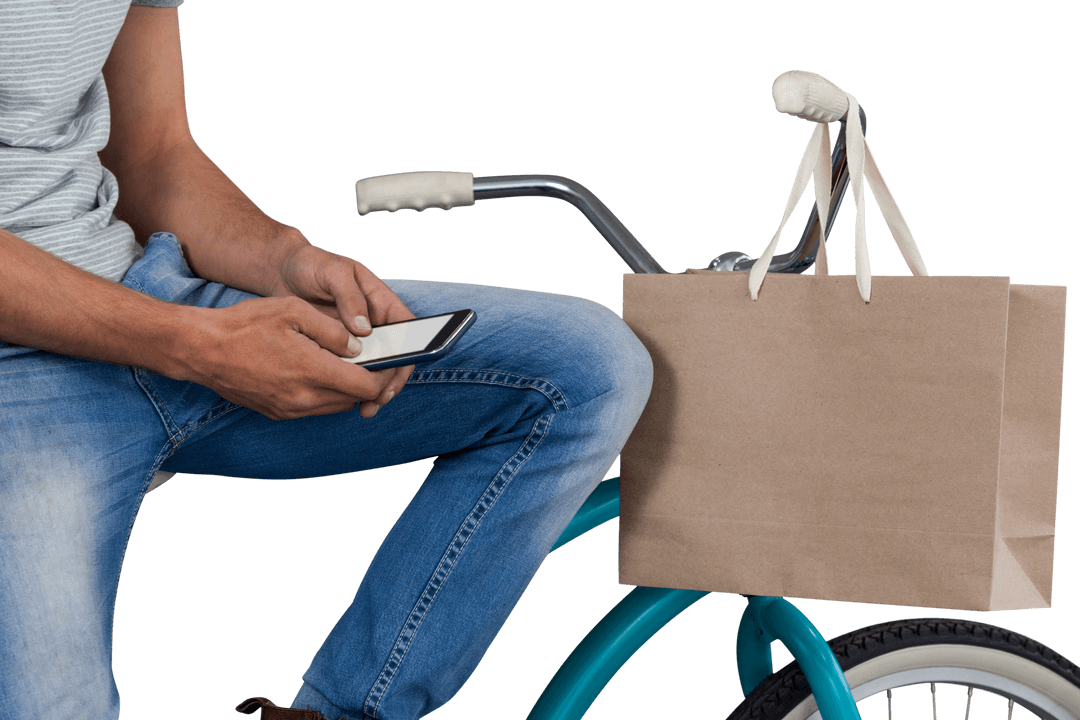 Transparent Bag and Smartphone Bicycle Break Moment