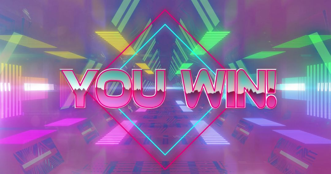 Retro Neon Win Screen with Futuristic Light Tunnel