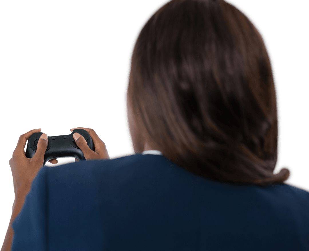 Transparent Back of Businesswoman Holding Video Game Controller