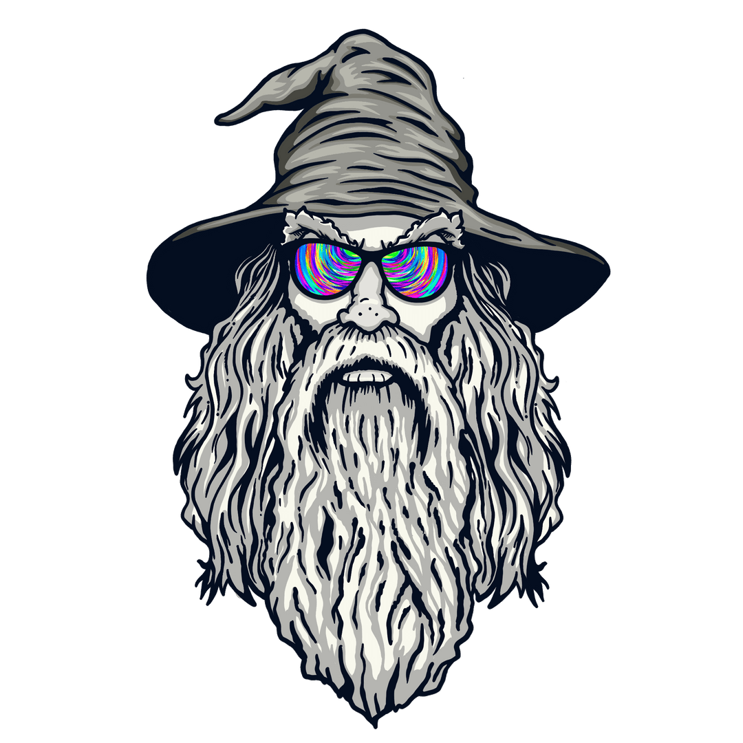 Surreal Wizard with Rainbow Sunglasses on Transparent Background