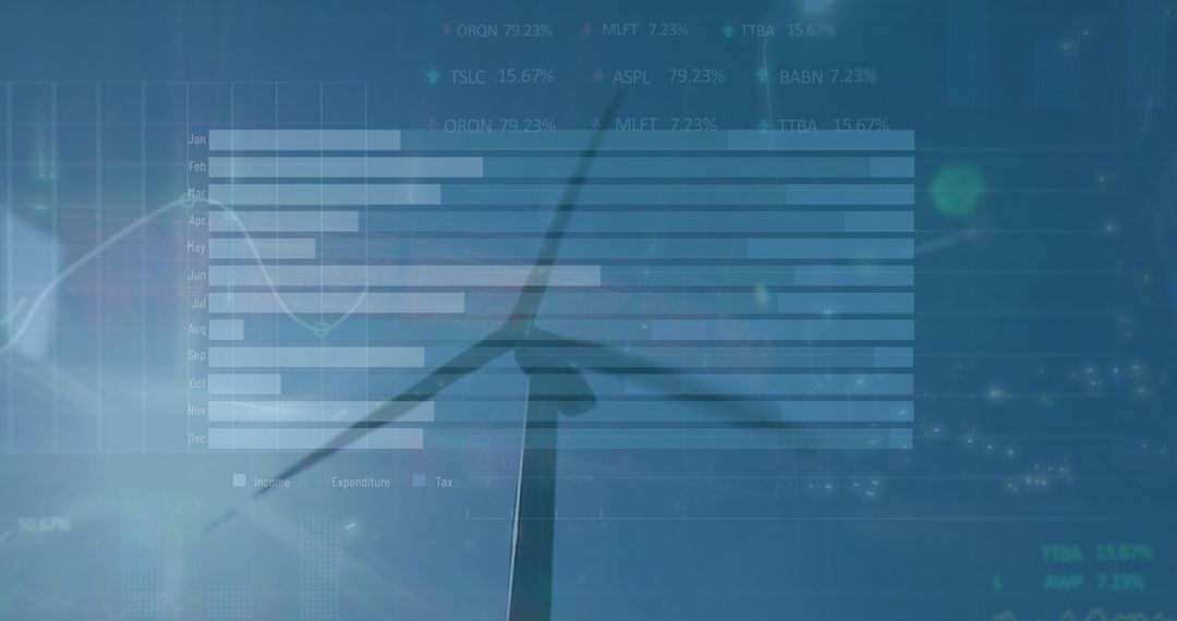 Digital Interface Overlay with Wind Turbine and Bar Graph