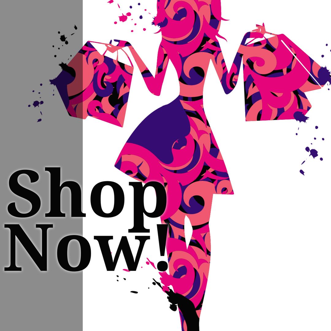 Colorful Shopping Silhouette with Bags and Text Promotion