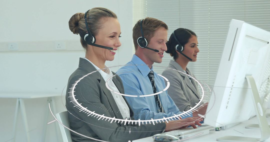 Customer Support Team with Futuristic Interface