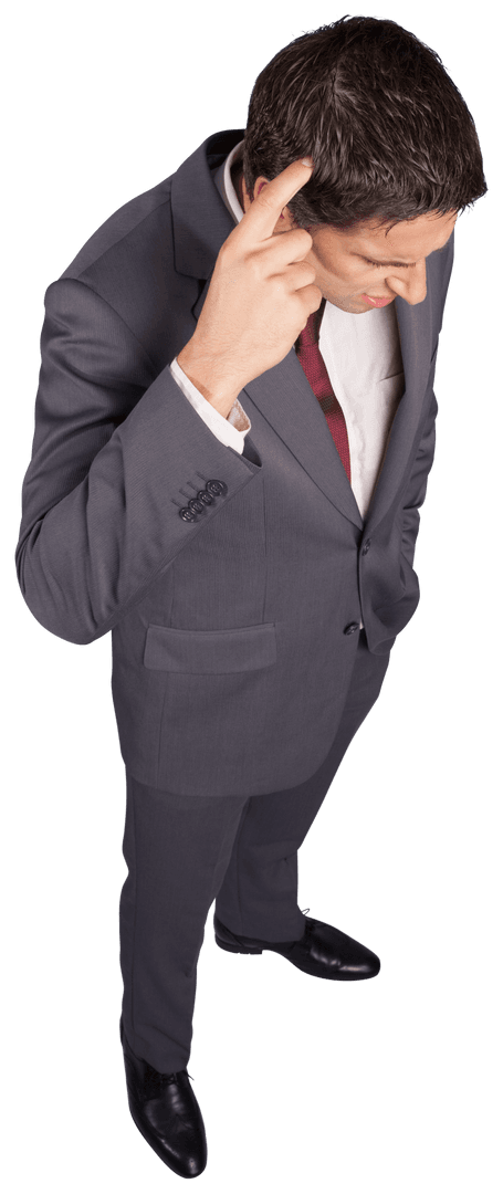 Transparent Confused Caucasian Businessman Scratching Head