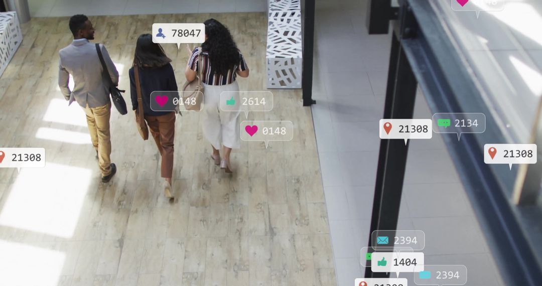 Diverse Colleagues Engaging with Digital Social Media Concepts in Office Setting