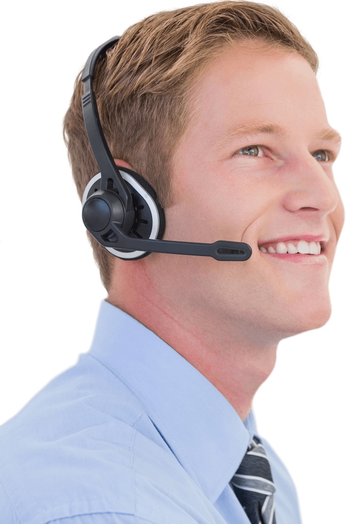Confident Call Center Agent with Headset Providing Customer Support