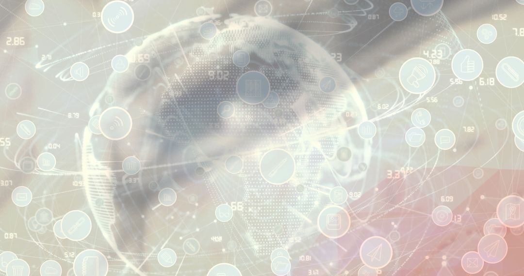 Digital Globe with Iconic Connections Over Blurred Background