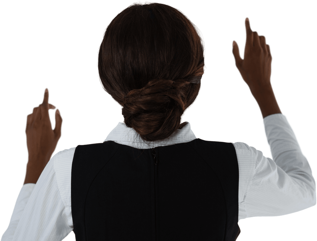 Transparent Businesswoman Using Virtual Interface Rear View