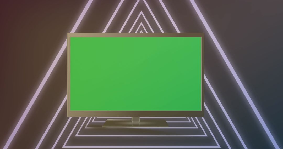 Digital Television with Green Screen Inside Futuristic Tunnel