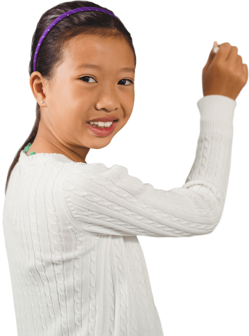 Transparent Background Smiling Student Writing with Pen