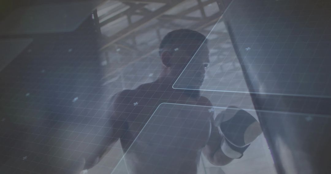 Athlete Engaging in Modern Boxing Workout with Digital Interface