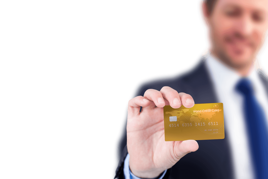 Businessman Holding Credit Card on Transparent Background