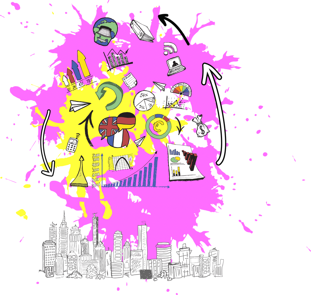 Colorful Economic Symbols on Transparent Background