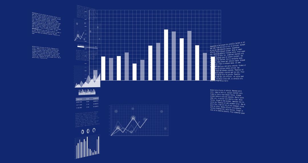 Holographic Data Analysis Interface with Charts Over Blue Background