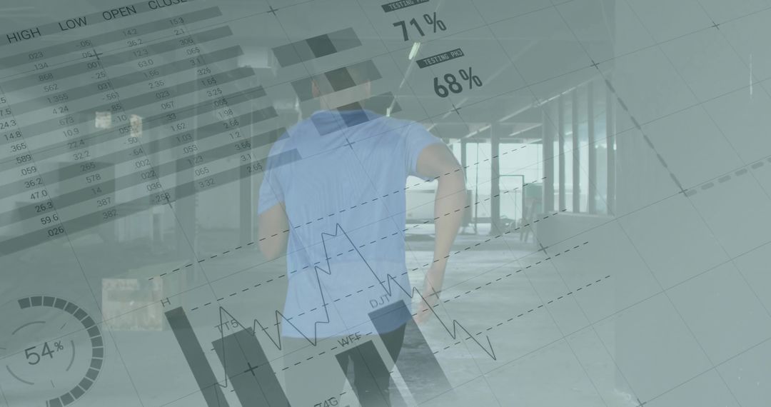 Athlete Running with Overlay of Financial and Industrial Data