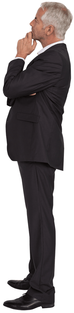 Thoughtful Senior Businessman in Suit with Transparent Background