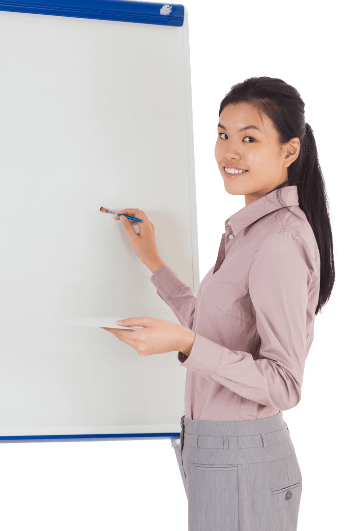 Businesswoman on Transparency Background with Easel
