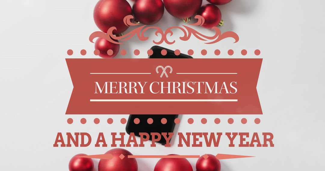 Festive Merry Christmas and Happy New Year Greeting with Ornaments