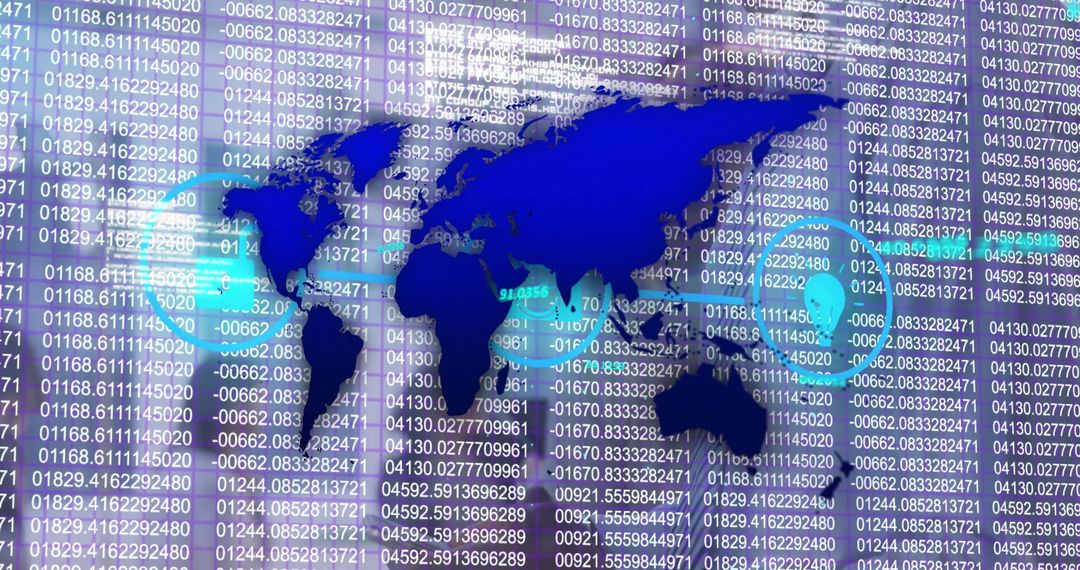 Futuristic World Map on Data Dashboard with Scrolling Analytics