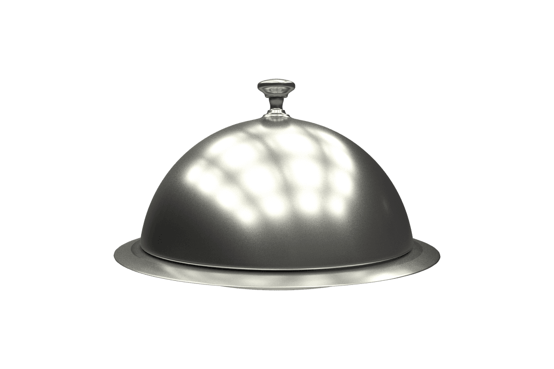 Transparent Silver Tray with Cloche on Clear Background