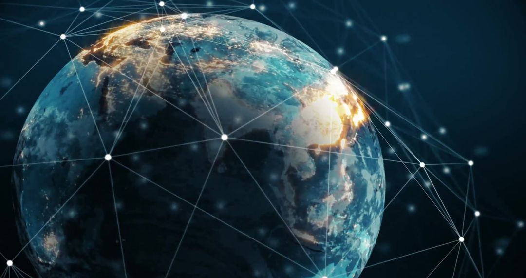 Digital Network Connections on Rotating Earth Globe