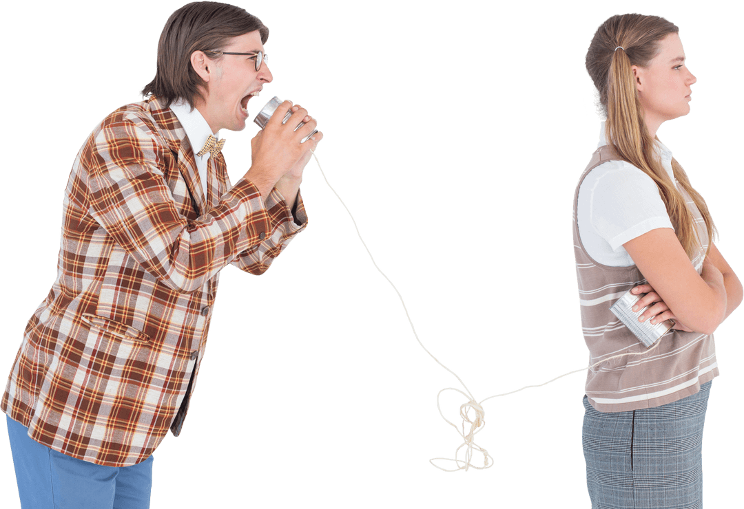 Geeky Couple Communicating with String Phone on Transparent Background - Download Free Stock Images Pikwizard.com