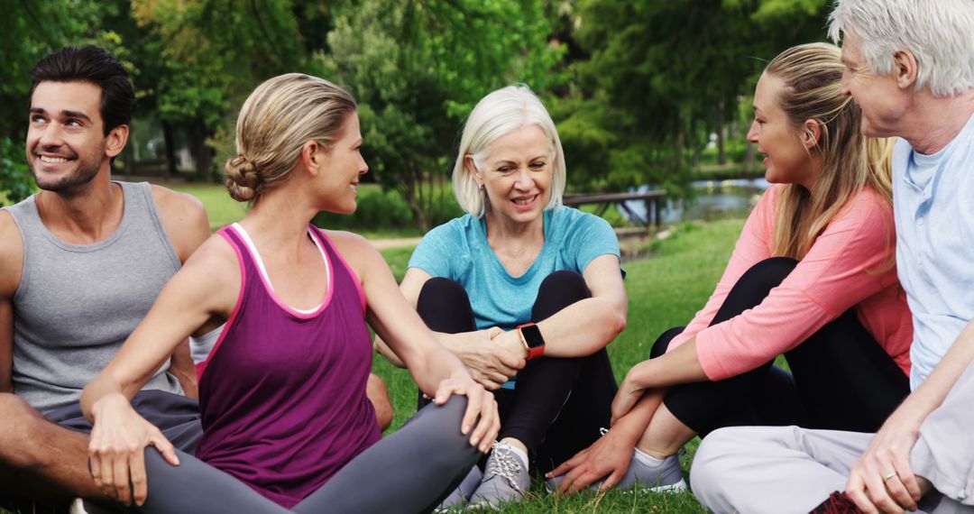Diverse Group Socializing After Outdoor Workout in Park