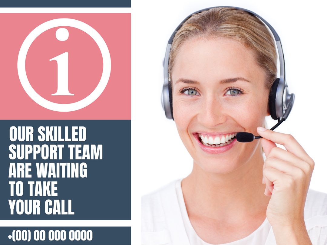 Smiling Customer Support Representative with Headset Ready to Assist - Download Free Stock Templates Pikwizard.com