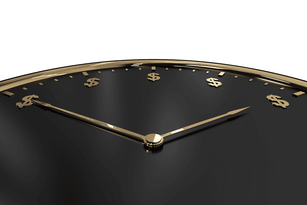 High Angle View of Gold Dollar Symbol Clock on Black