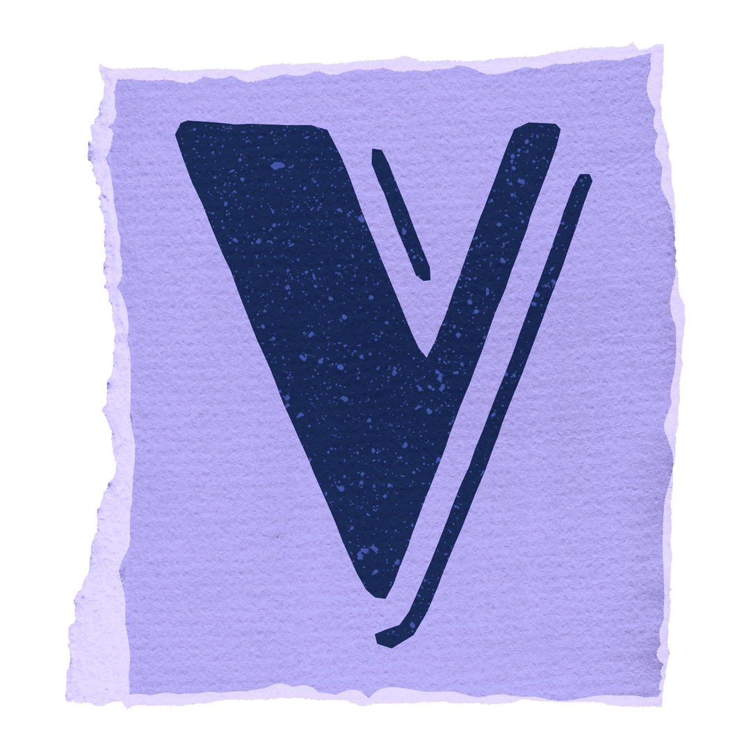 Stylized Navy V on Textured Light Purple Paper Illustration