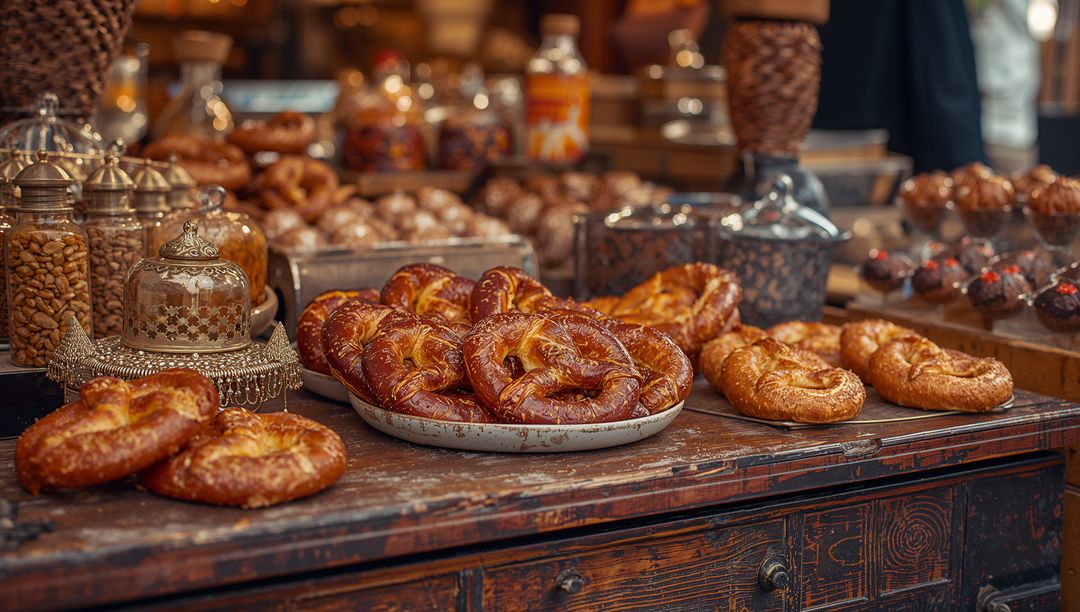 Artisanal Pretzel Assortment on Rustic Market Display