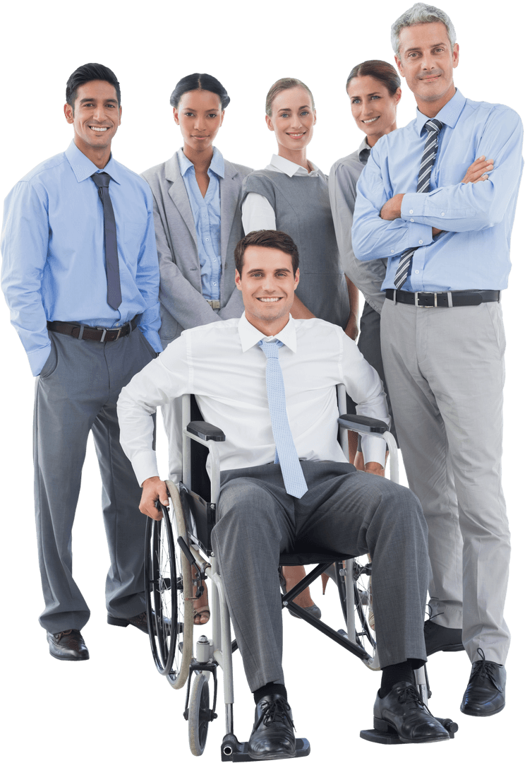 Diverse Business Team with Colleague in Wheelchair Looking Confident, Transparent Background