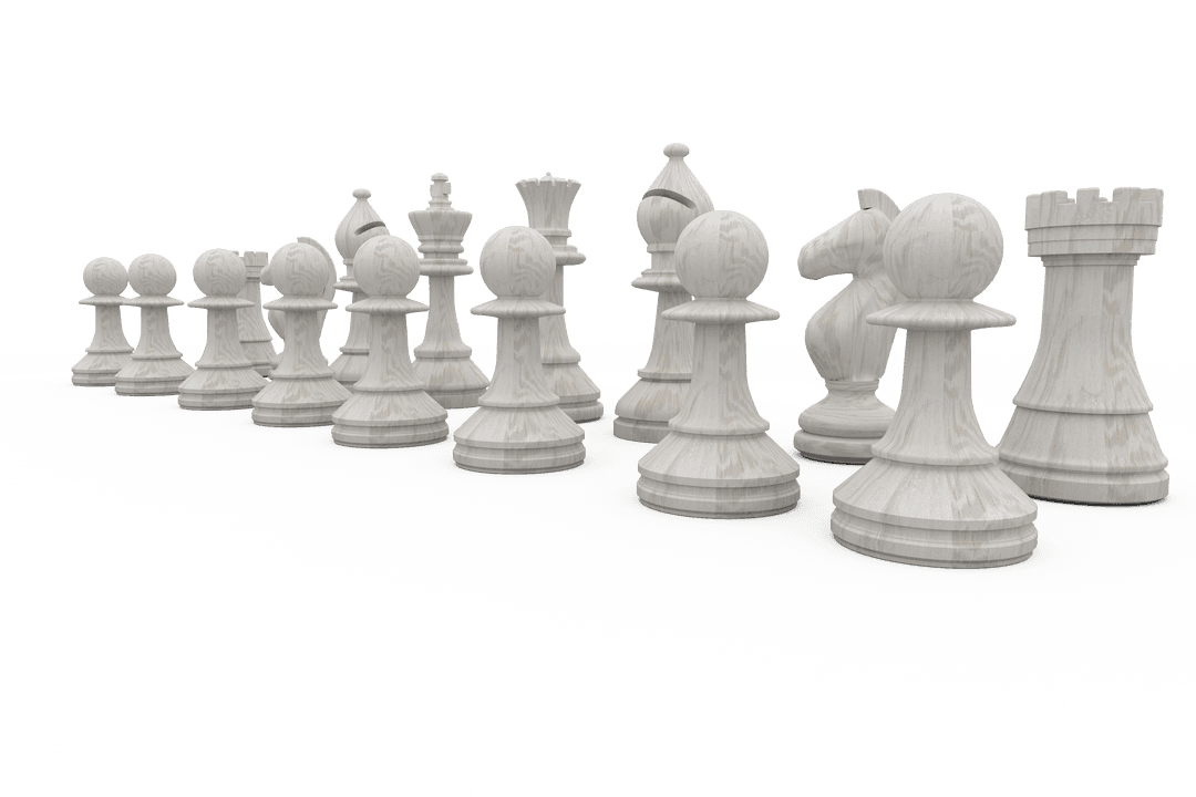 Transparent Arrangement of White Chess Pieces in Line