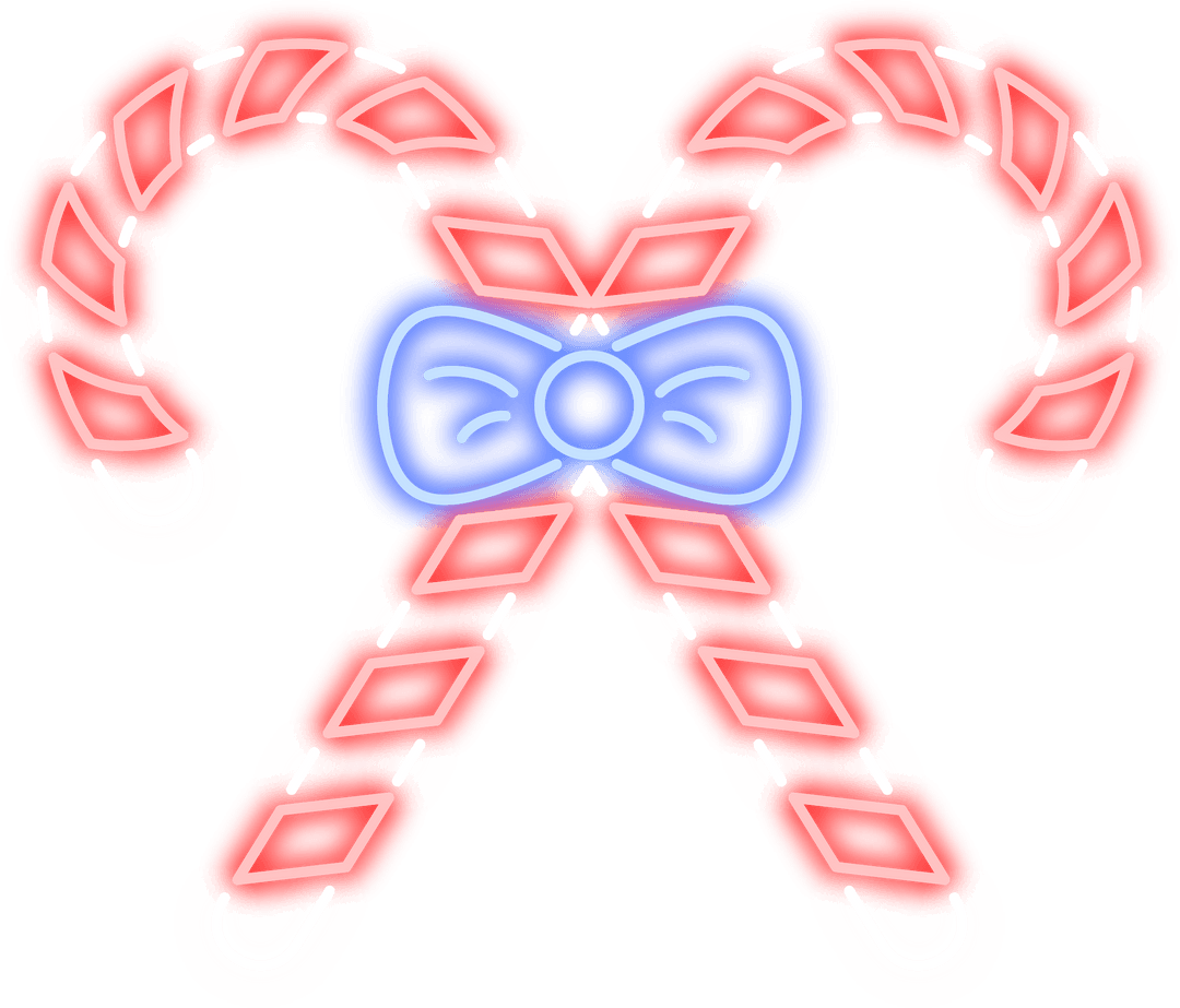Transparent Glowing Candy Canes with Blue Bow Design