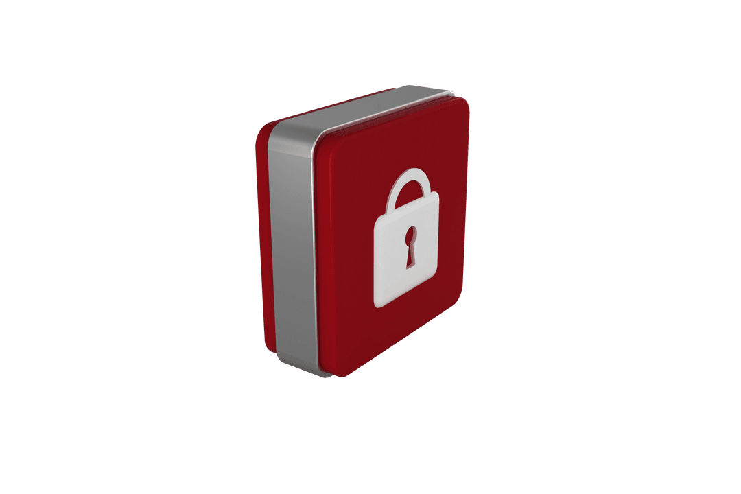 3D Red Padlock Icon on Transparent Background