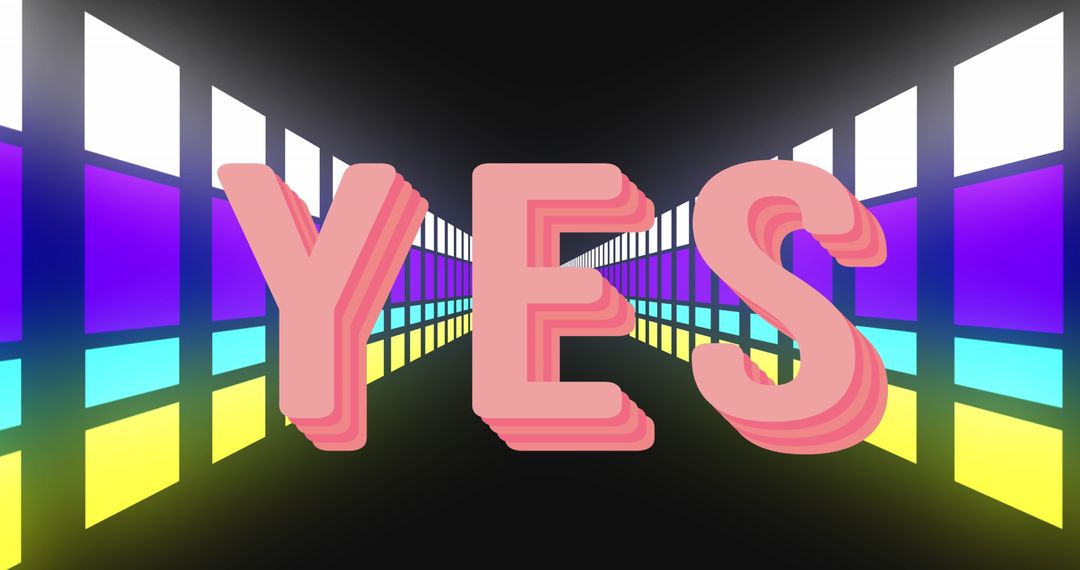 Retro Futuristic Neon YES Over Colorful Geometric Background