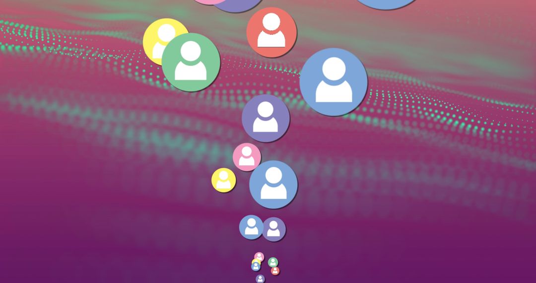 Colorful Digital Wave with Floating User Icons Representing Online Connectivity