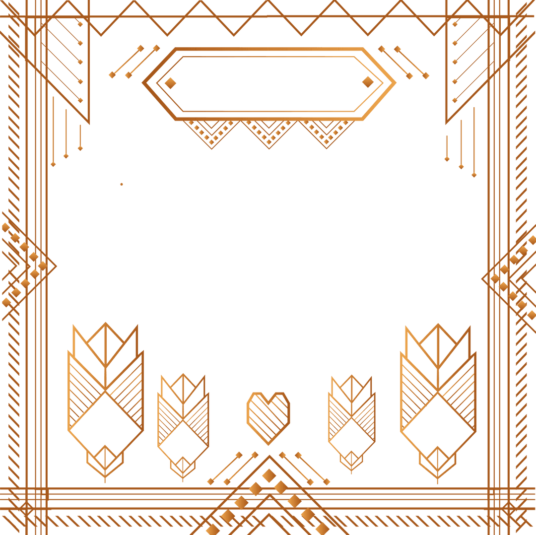 Art Deco Gold Geometric Frame with Clear Background and Elegance
