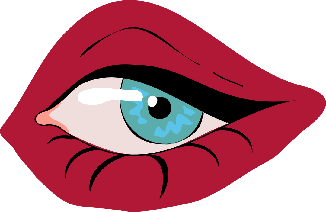 Surreal Eye with Red Lips on Transparent Background